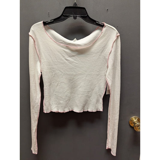 BP. scoop neck long sleeve White Pink thermal top shirt Tshirt waffleknit Medium