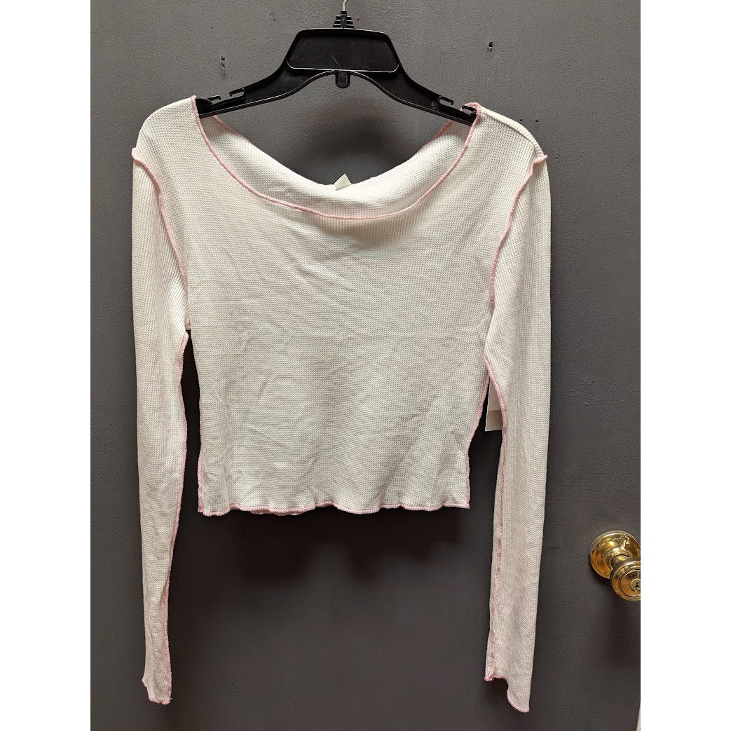 BP. scoop neck long sleeve White Pink thermal top shirt Tshirt waffleknit Medium