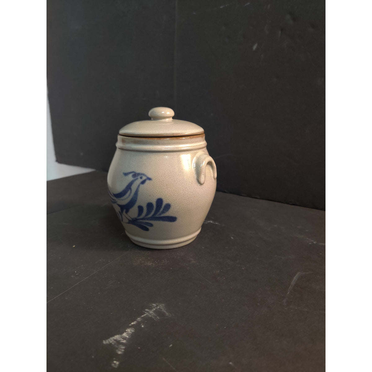 Vintage Prestige Place Museum American Folk Art Blue Bird Lidded Crock Jar Japan