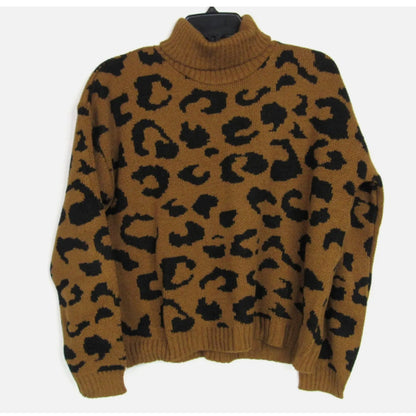 Cotton Emporium Leopard Women's Turtleneck Sweater in Brown SMALL NEW COZY