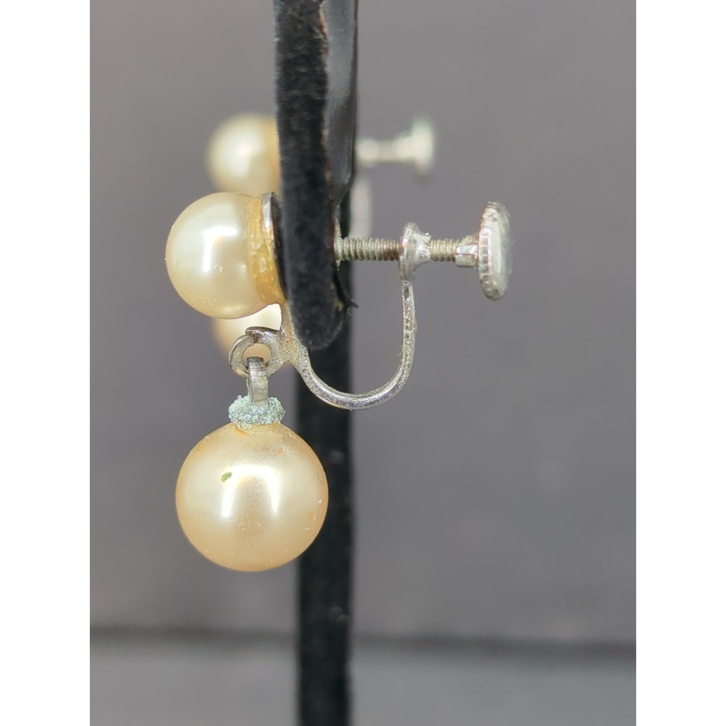 Vintage Gold Tone Faux Pearl Drop Pierced Dangle Earrings Minimalist Wedding