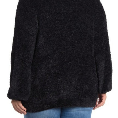Susina Teddy Fuzzy Eyelash Front Button Cardigan Sweater Long Sleeve Black SMALL