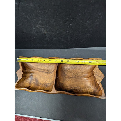 Vintage divided nut tray serving bowl Monkey Pod wood 13.5"
