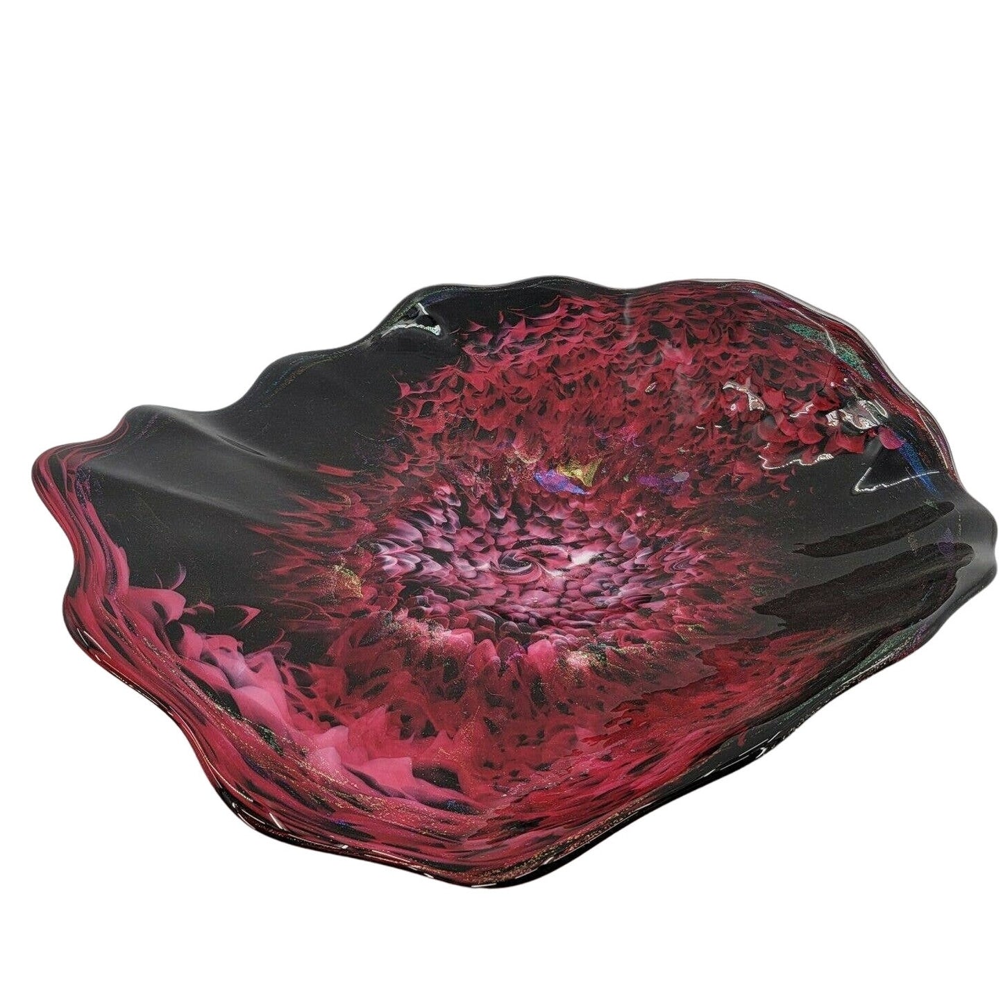 White Elk Hand Blown Art Glass Footed Bowl Eagles Nebula Marty Holmes VISION