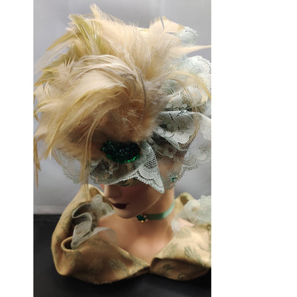 Vintage 10" Glamour Lady HeadVase Planter Fancy Hat Kitsch Ostrich FeathersRARE