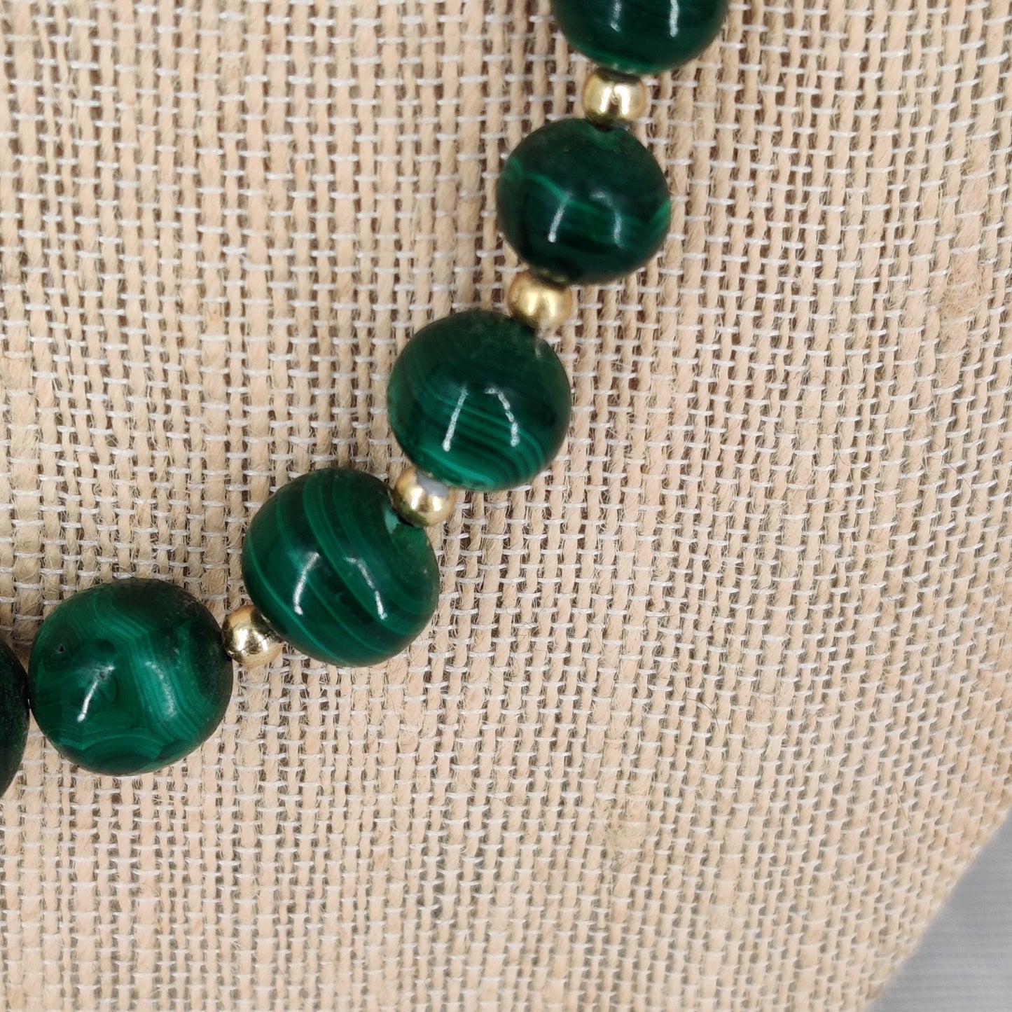 Vintage Genuine Malachite Natural Green Banded Agate Bead Necklace 24 Inch