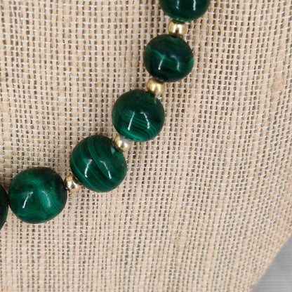 Vintage Genuine Malachite Natural Green Banded Agate Bead Necklace 24 Inch
