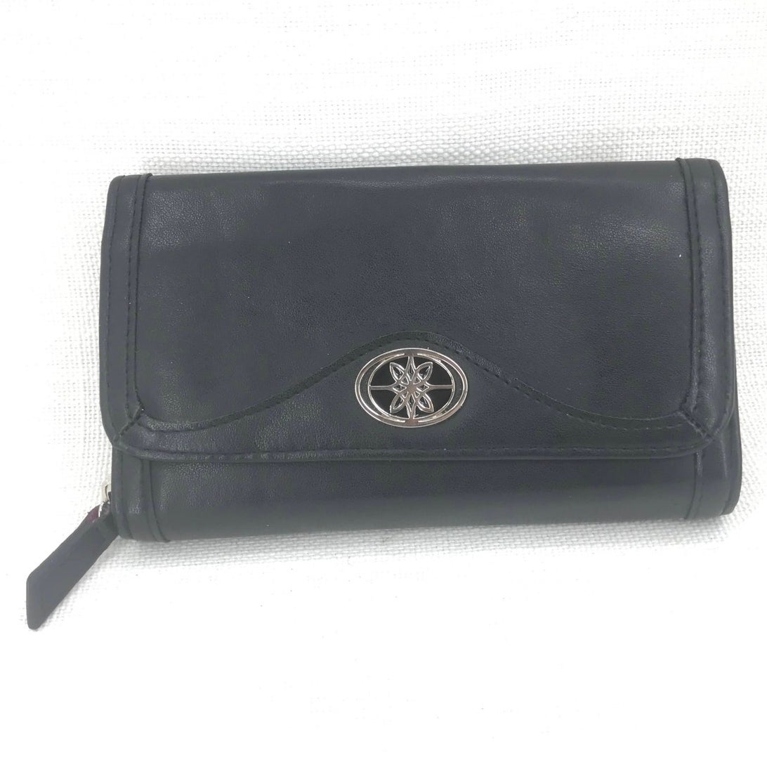 VINTAGE Tri Fold Credit Card Calculator Clutch Hand WALLET Snap Button Black