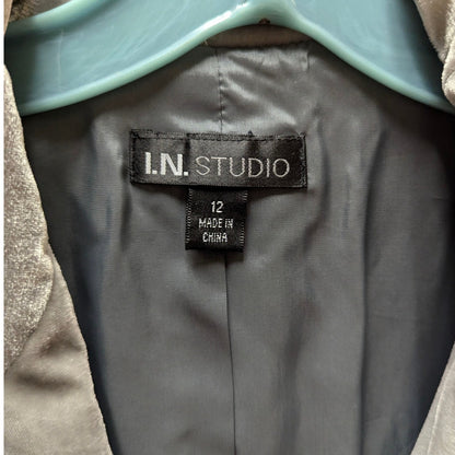 i.n. Studio Gray Crushed Velvet Blazer Whimsigoth Coquette Ruched Holiday Jacket
