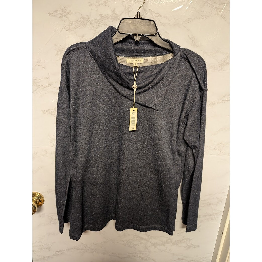 Max studio Size Small Indigo Blue long sleeve Split Neck NEW $88