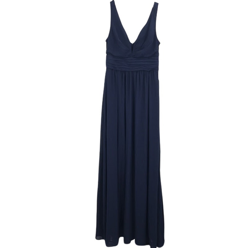 Lulus Formal Dress blue Back Zip Sleeveless Ruched A-line Chiffon Navy Maxi MED