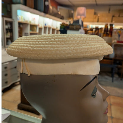 Vintage Cellulose Hat Gayarn by Slocum Cream Pillbox