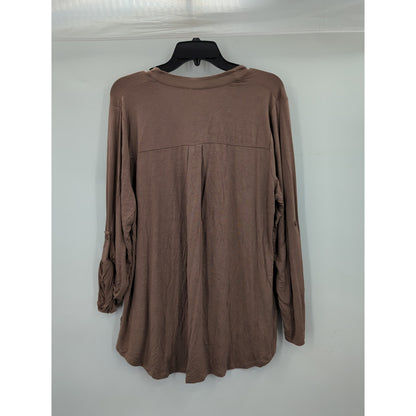 RDI Women's NWT Size 2X Mocha Brown Henley Long Sleeve Tunic Blouse Top