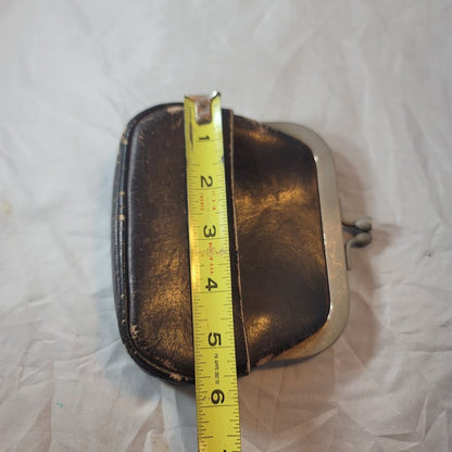 Antique Victorian leather change purse silver Metal kiss lock side