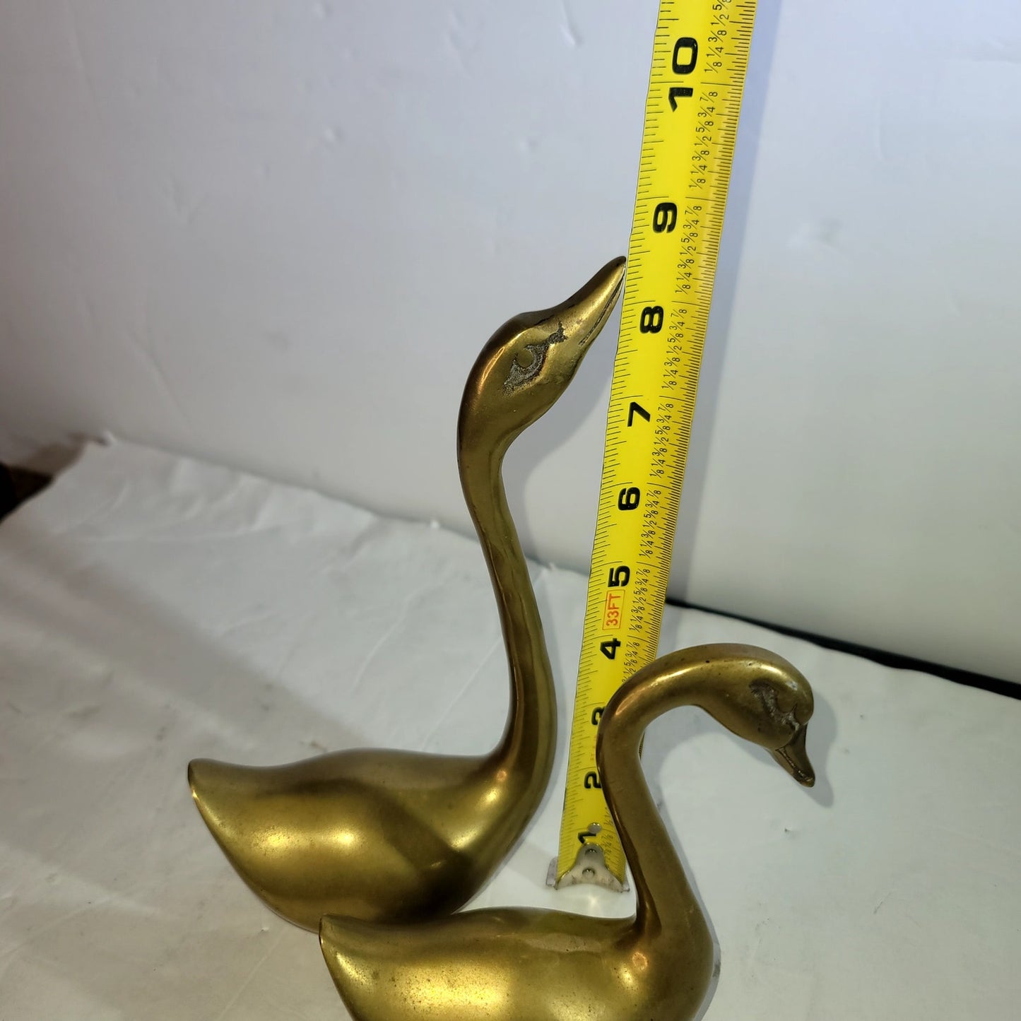 Vintage Brass Swan Pair Korea MCM Mid Century Modern Large Small 8.5" & 5.5"