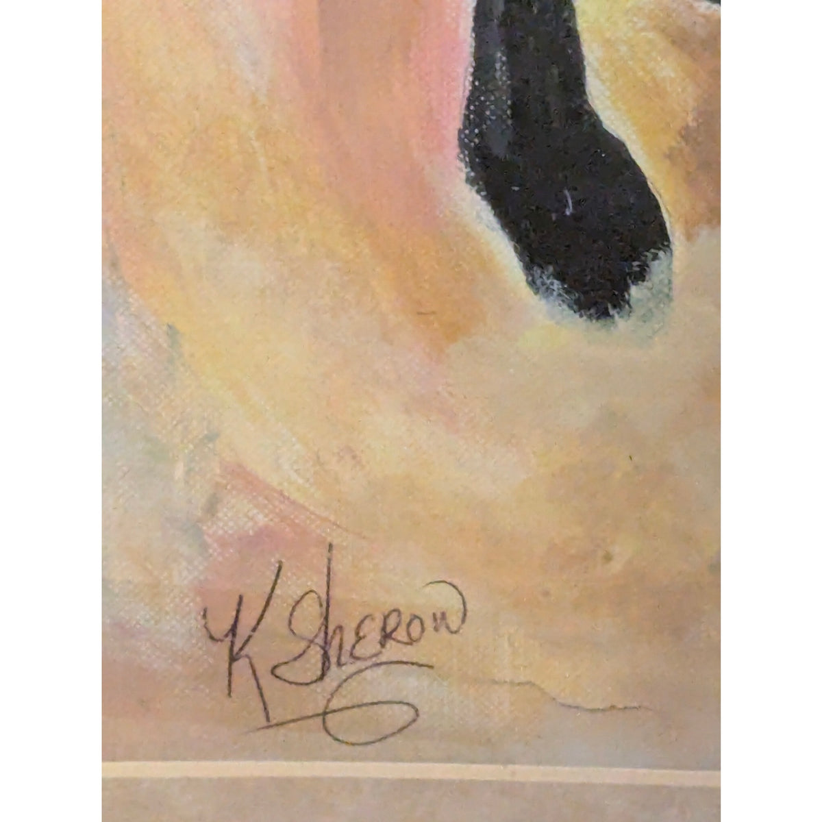 K Sheron Handpainted Black Stallion Horse Painting Signed 12x16 Trotting Beauty