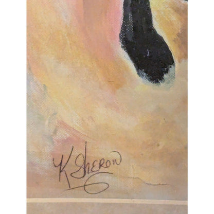 K Sheron Handpainted Black Stallion Horse Painting Signed 12x16 Trotting Beauty
