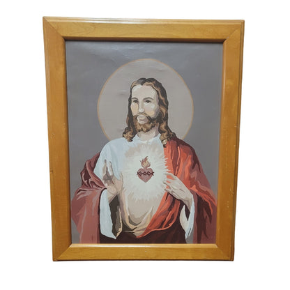 Vintage Paint by Numbers Jesus Christ Wood Framed Art Religious 14.5 X 18.5