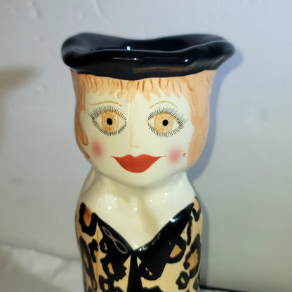 Susan Paley Ganz Laila Lady Figurine Bud Vase Nine Inch Black Gold Whimsical
