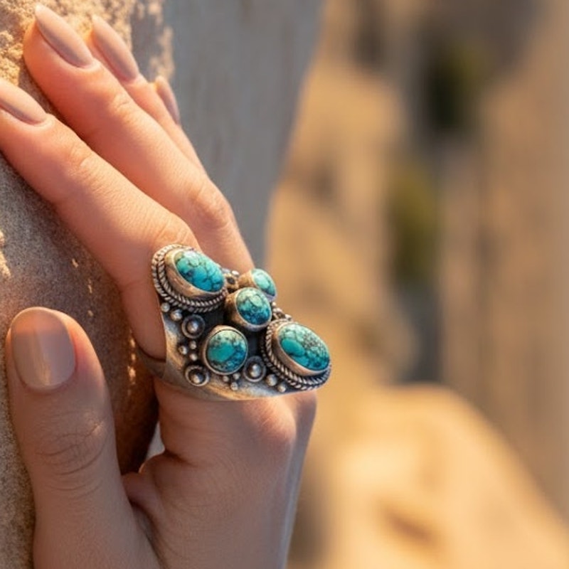 Sterling Silver Size 7 Ring Navajo Southwestern Turquoise Statement boho