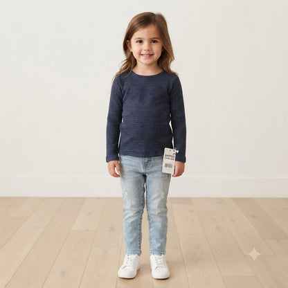 Harper Canyon Girls Navy Blue Textured Long Sleeve Shirt Size 4 NWT