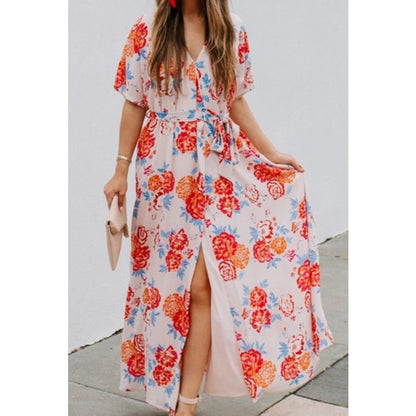 NWT Collective Concepts Floral Print Wrap Maxi Dress in Pink/Coral Size Large