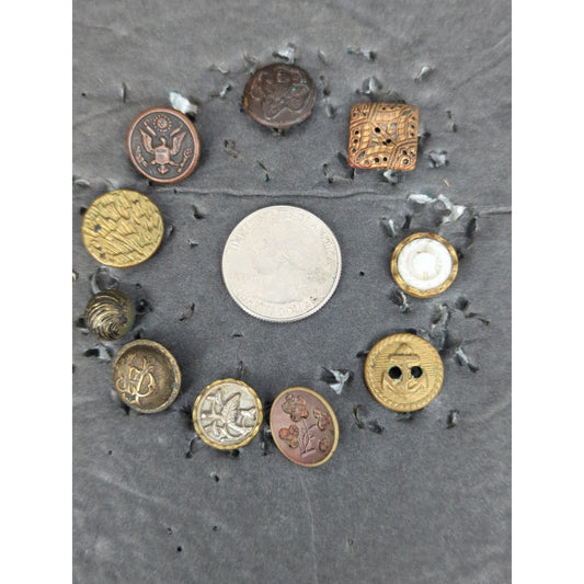 LOT SS of 10 Antique Vintage Victorian Brass Mixed Materials Buttons ESTATE FIND