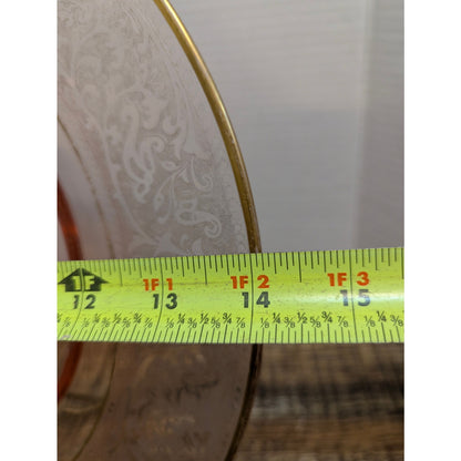 Vtg. Pink Depression Glass Platter 14" Etched Floral Gold Trim Hollywood Regency