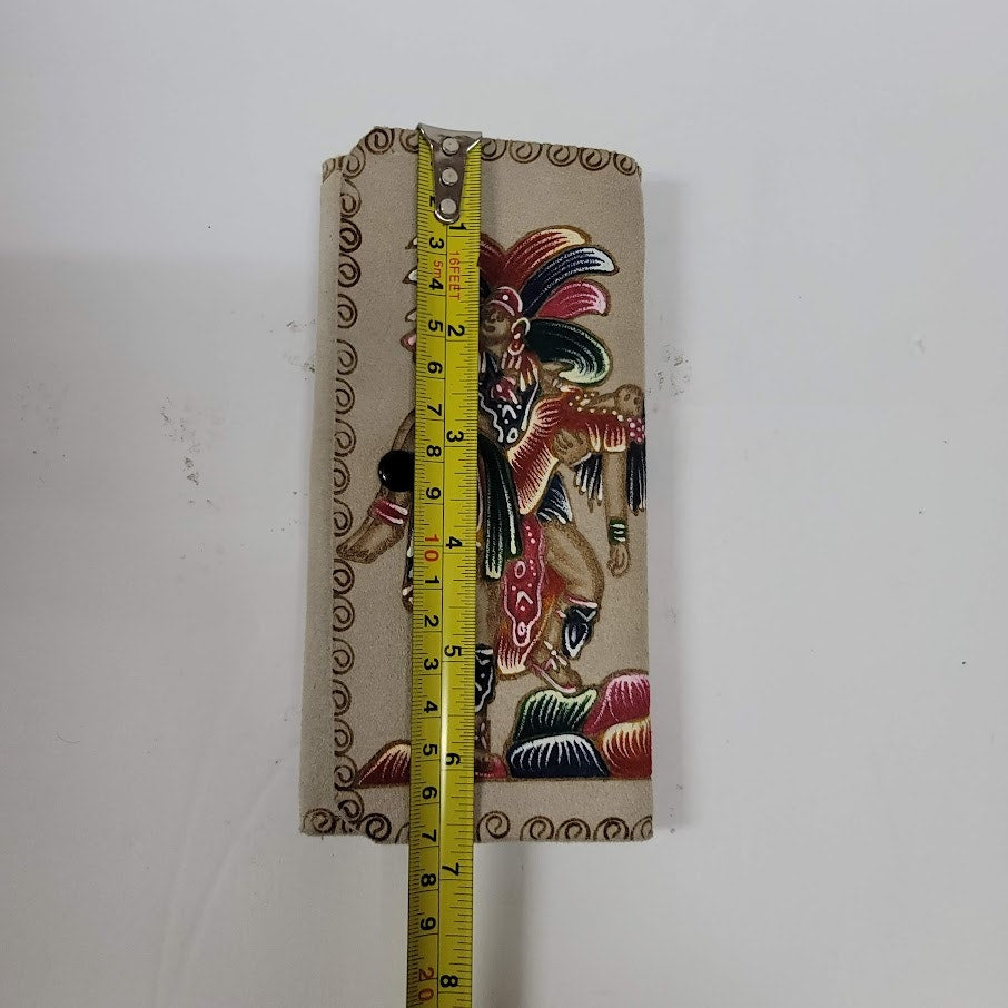 Hand tooled Suede leather wallet trifold Brown BOHO Chic Mexican Artisan warrior