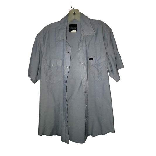 Vintage Wrangler Blue Chambray Short Sleeve Pearl Snap Western Work Shirt Large