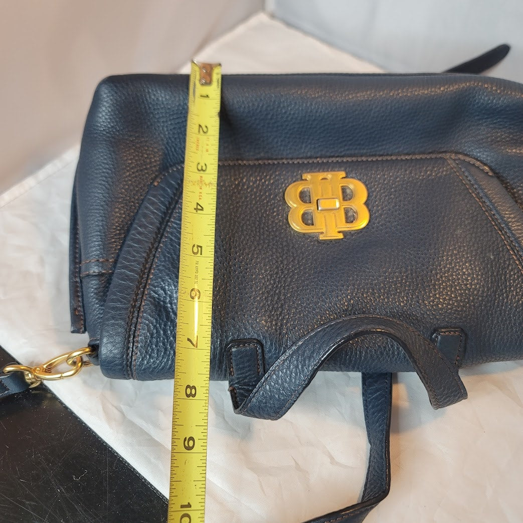 Bean Pole Top handle Shoulder Bag purse pebbled blue Leather