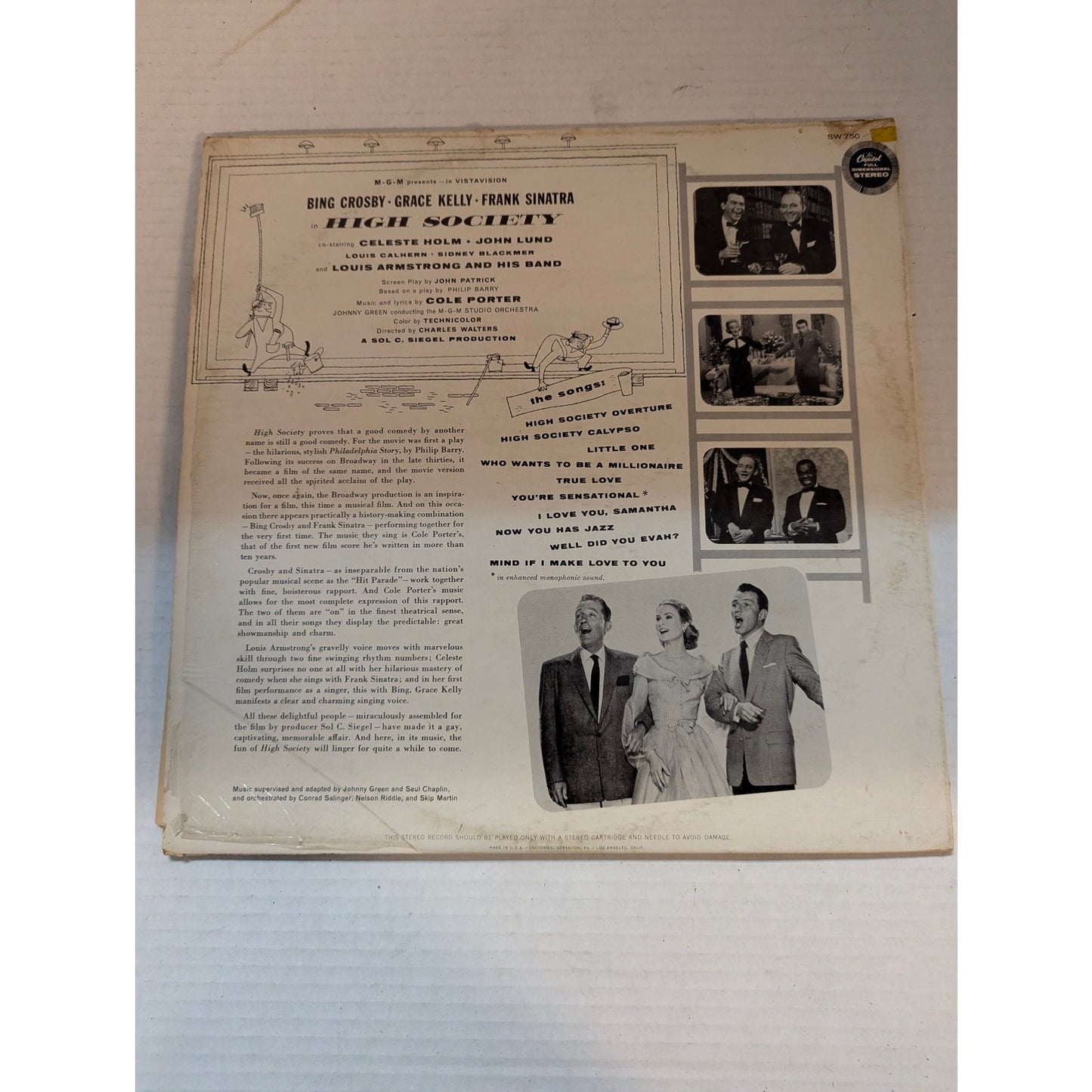 Vintage High Society Soundtrack Capitol SW-750 Rainbow Label Stereo Vinyl LP