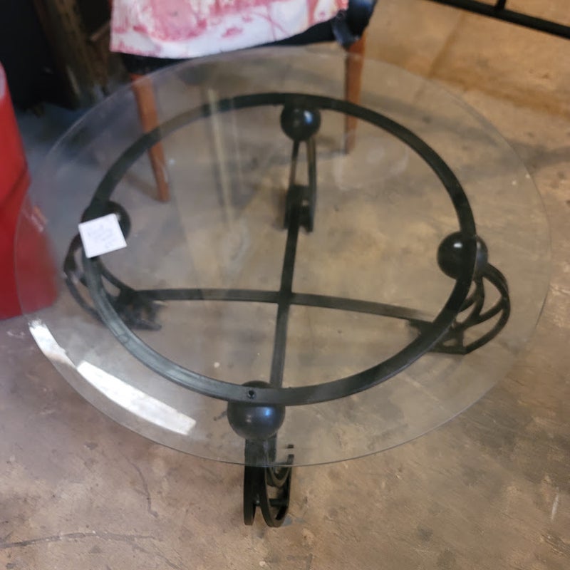 Secondhand Sandies: Glass Round coffee table black metal frame