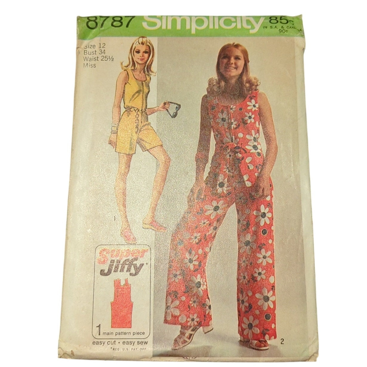 Simplicity 8787 Vintag Sewing Pattern Miss 12 Bust 34 Waist 25.5 Jumpsuit Romper