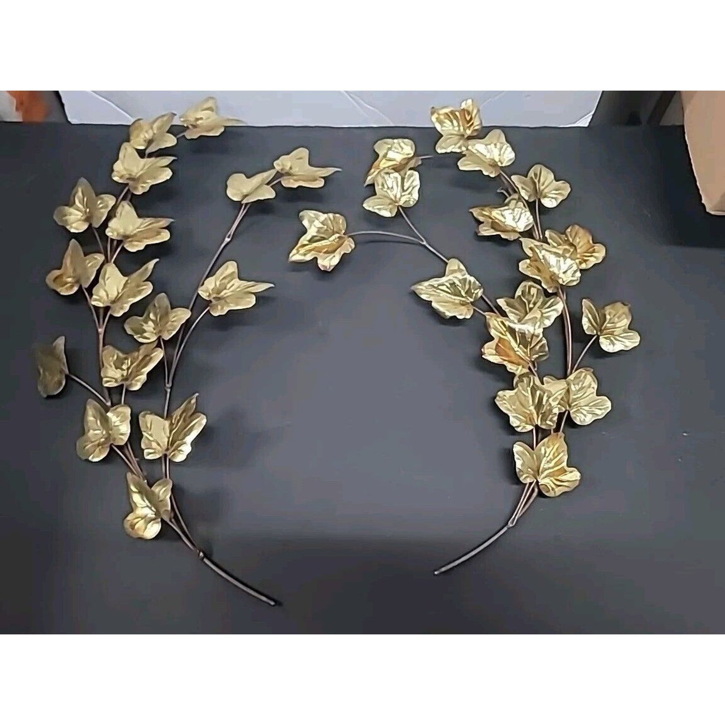 Vtg. Mid Century Copper Goldtone Leaf wall Art Brutalist Pr 18" Metal Lightweigh