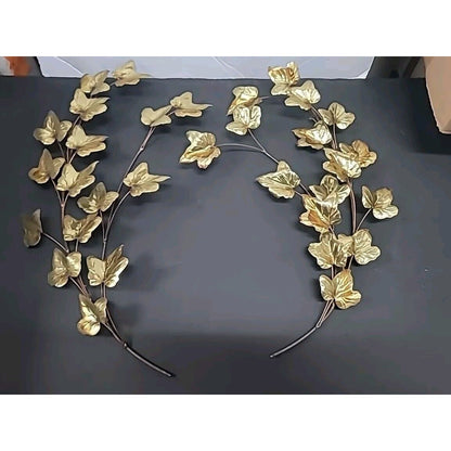 Vtg. Mid Century Copper Goldtone Leaf wall Art Brutalist Pr 18" Metal Lightweigh