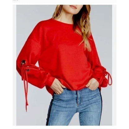 Velvet heart Lucille Grommet Tie Sleeve Pullover Blouse Crewneck Red NEW medium