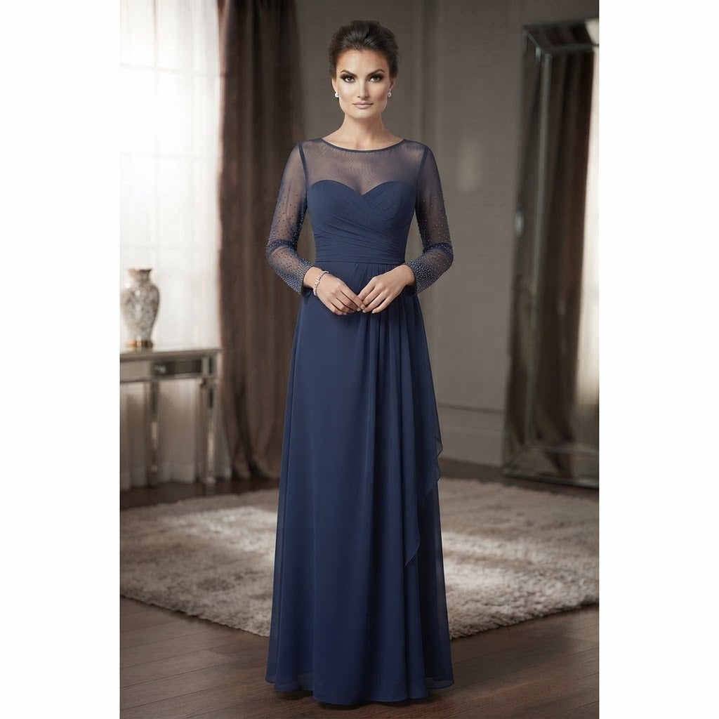 ALEX evenings Size 14W Wedgewood Blue Formal pearl sleeves 3/4 Sleeve NEW