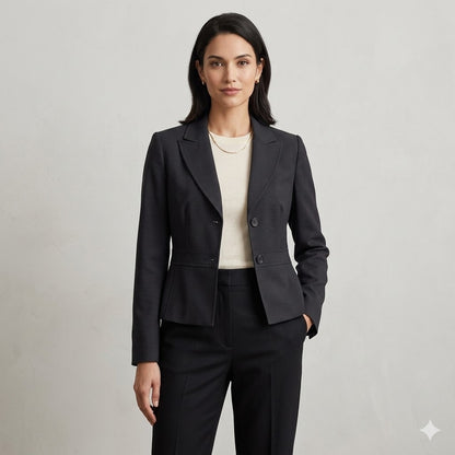 Alex Marie Black Peplum Blazer Wool Blend Tailored Corporate Core Office Jacket