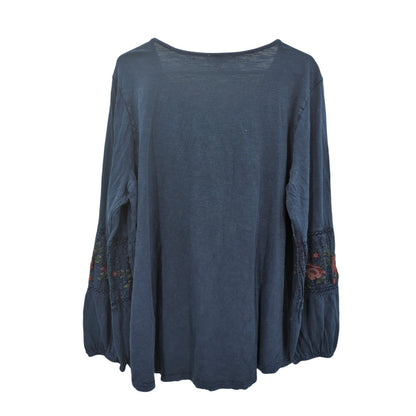 Style & Co Blue Embroidery Boho Blouse Size 1X