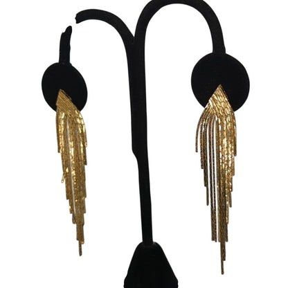 Vintage Dangle Earrings 3" GoldTone Multi-Tier Waterfall Fringe 1980s Glam Disco