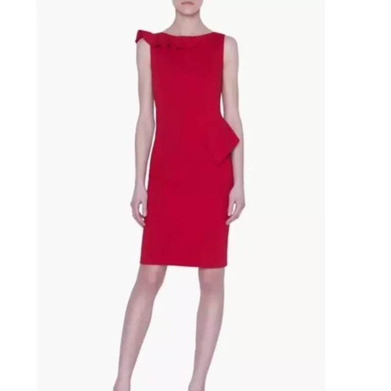 Akris Punto Jersey Sleeveless Ruffle Dress Size 6 US in Red NWT
