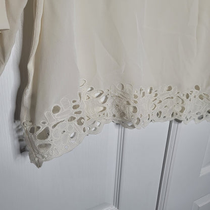 Eileen Fisher 100% Silk Ivory blouse Top Embroidery detail long sleeve Medium