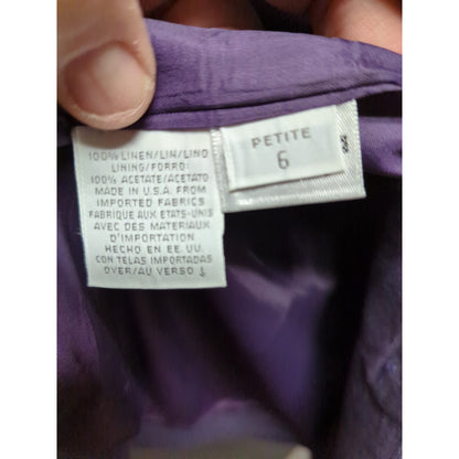 Liz Claiborne Petite 6 Purple Linen Longline Blazer Coat Light Academia Minimal