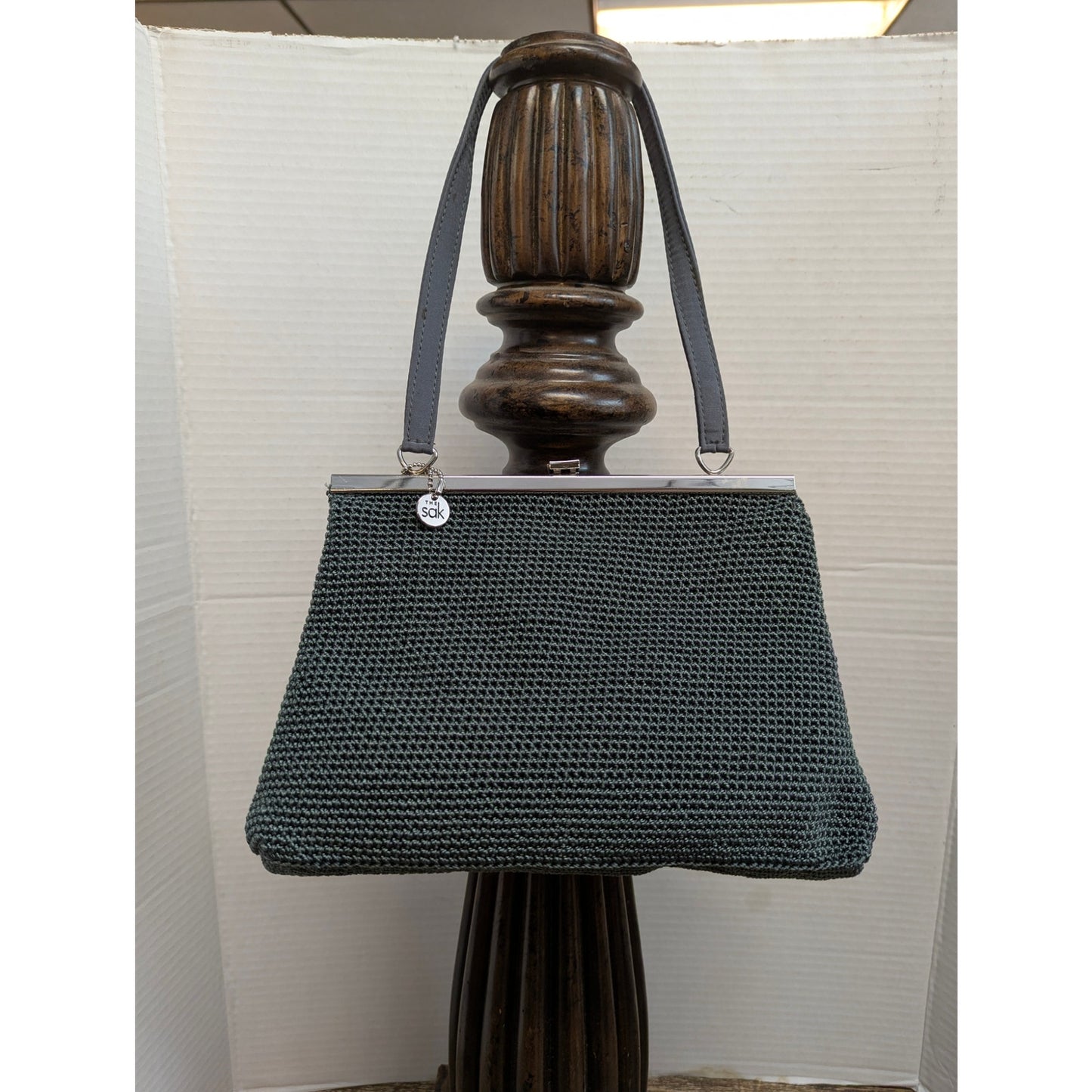 Vintage The Sak Slate Gray Crochet Frame Bag Silver Hardware Y2K