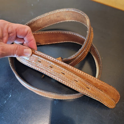 Vintage Dun Dee Brown embossed Snake Ranger Belt Overlay strap gold Size 44