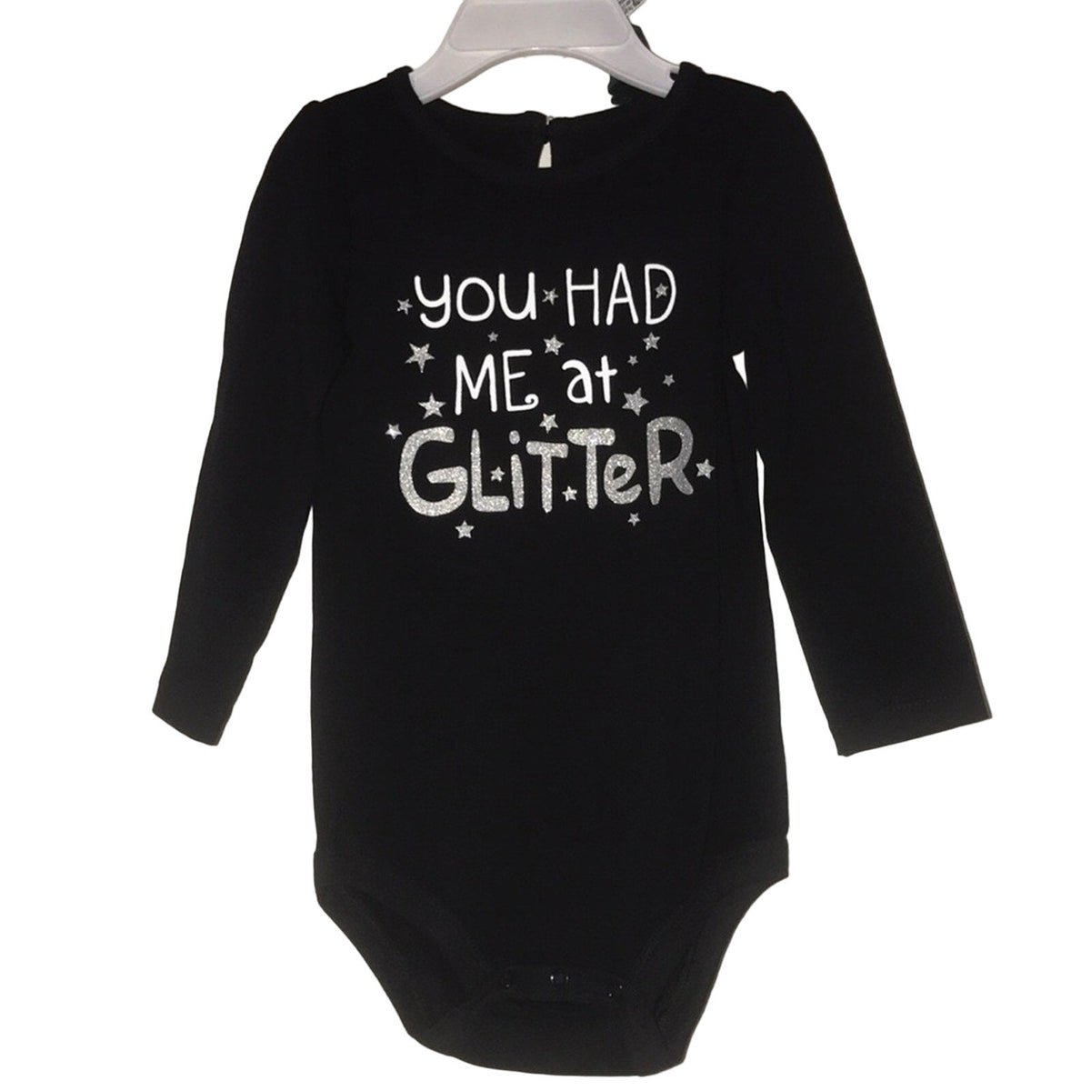 KoalaKids NWT Black Long Sleeve Baby One piece You Had Me At Glitter 12-18m