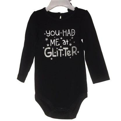 KoalaKids NWT Black Long Sleeve Baby One piece You Had Me At Glitter 12-18m