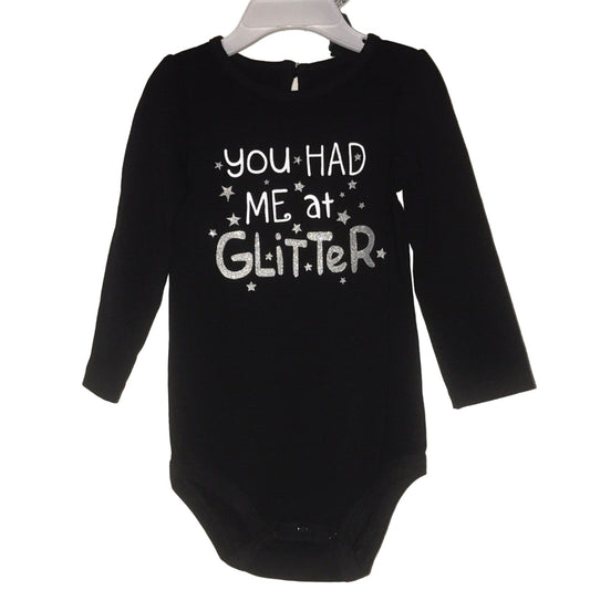 KoalaKids NWT Black Long Sleeve Baby One piece You Had Me At Glitter 12-18m