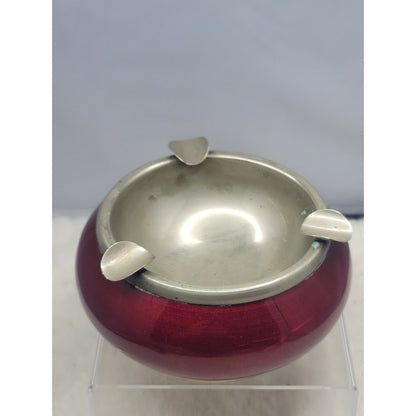 Vintage Alpaca Silver Orb Ashtray Metallic Red Enamel MidCentury Modern Spain